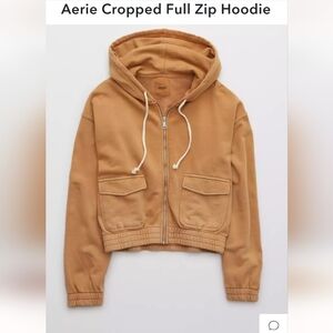 Aerie Cropped Full Zip Hoodie Stumped Brown XXS NWOT